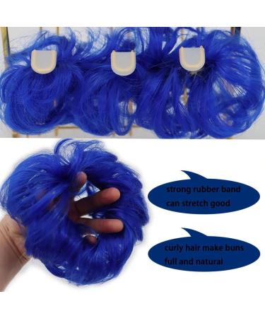 iLUU Hair Extension Curly Up Do Blue Color Synthetic Hair Messy Bun Extensions Wavy Elastic Chignon Bun Hairpieces Hair Extensions for Women Girl Cosplay #2517 2pcs/package #2517-dark blue - Buy Online on GoSupps.com