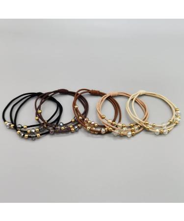 UaiUya 10pcs Small Gold Bead Hair Ties - Elastic Ponytail Holders for Women and Girls | Hair Tie Bracelets with Crystal Beads - Ideal for Thick, Thin, and Curly Hair (5 Colors) - Buy Online on GoSupps.com
