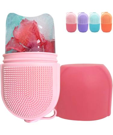 Reusable Cube Silicone Mold Ice Roller With Brush For Face Cold Therapy Facial Massage Roller (Pink)
