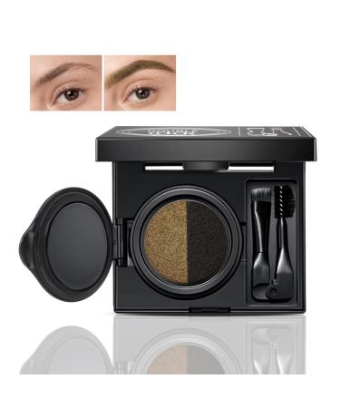 Boobeen 2-Color Air Cushion Eyebrow Cream Liquid Brow Powder Gel for Eye Makeup Shaping and Defining Eyebrows with Brush 01#
