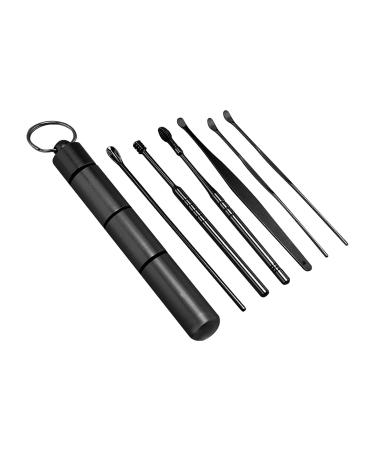 YongANs Spring Earwax Removal Kit - 6-in-1 Ear Pick Tools with Keychain Box, Reusable Ear Cleaner - Black, One Size - Buy Online on GoSupps.com