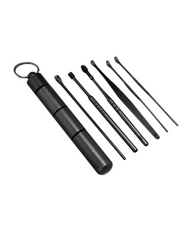 Innovative Spring Earwax Cleaner Tool Set Earwax Removal Kit Ear Wax Removal 6-in-1 Ear Pick Tools Reusable Ear Cleaner Care Solution (Black One Size) Black One Size