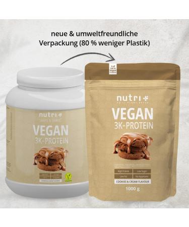 Nutri+ Vegan Protein Powder Cookies & Cream 1kg - 79% Protein Gluten & Lactose-Free Delicious Biscuit Flavor - High-Quality Isolate Protein - Buy Online on GoSupps.com