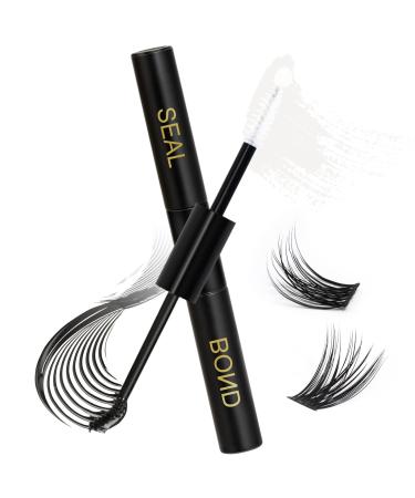 Lash Bond and Seal for Lash Clusters Strong Hold Eyelash Bond and Seal Lash Glue Long Lasting 48H Lash Cluster Glue for DIY Lash Extension Individual Lashes 2-in-1(5ml Black Glue+5ml Clear Seal) B-Lash Bond& Seal