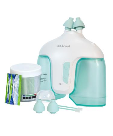 Nascool Electric Nasal Irrigation System with 50 Salt Packets 2 Modes Nose Cleaner with Self Cleaning & Waste Collection Function for Sinus Relief Runny Nose Nasal Congestion Itching Nose(Green)