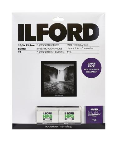 Ilford Multigrade V RC Deluxe Pearl Surface Black & White Photo Paper and 2X HP5 Plus 35mm Film Roll Value Pack, 190gsm, 8x10, 25 Sheets