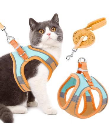 Eyein Cat Harness and Lead Set for Walking Adjustable Soft Sturdy Faux Suede Escape Proof Kitten Vest Harness and leash with Reflective Strip for Large Medium Small Cats(Green & Orang M) M(Chest 33-38 cm) Green & Orang - Buy Online on GoSupps.com