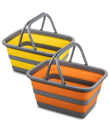 Tiawudi Collapsible Sink with 3.17 Gal / 12L Wash Basin for Washing Dishes Camping Hiking and Home Grey/Orange and Grey/Yellow 2 PACK