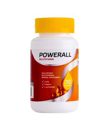 U.S. Health Club PowerAll Adult Multivitamin for Men & Women Daily Immune Energy & Metabolism Support with Vitamin D3 B Vitamins Antioxidants L-Glutathione & Lutein 30 Tablets (1 Pack)