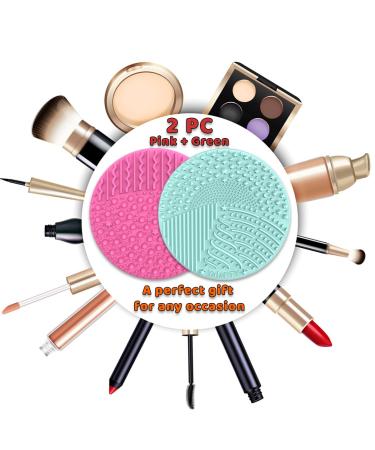 YalsFTY 2-Piece Silicone Makeup Brush Cleaner | Dual-Sided Scrubber Mat for All Brush Types | Green & Pink Cleaning Tool - Buy Online on GoSupps.com