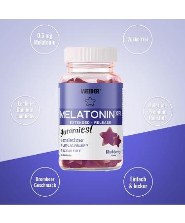 Weider Melatonin Gummies for Sleep | Time-Delayed Release Sugar-Free Blackberry Flavor | 60 Delicious Gummy Bears - Buy Online on GoSupps.com