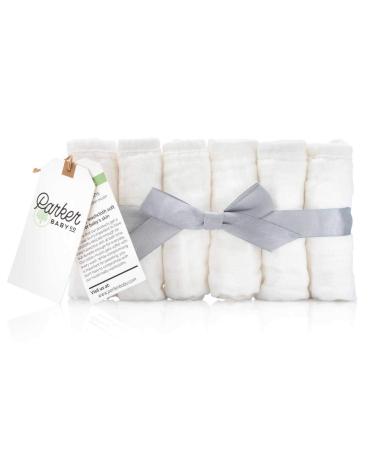 Parker Baby Washcloths - 6 Pack of 100% Cotton Muslin Wash Cloths - Soft, Absorbent and Natural - White