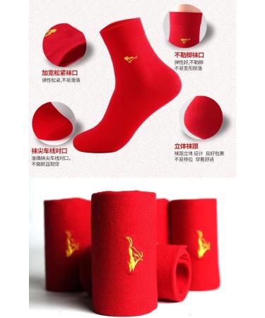 Men's Thick Cotton Chinese New Year Red Socks - Zodiac Wedding & Festive Mid-Tube Stockings (Size 39-45) - Buy Online on GoSupps.com