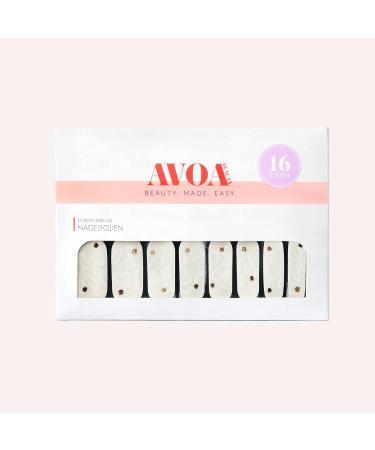 Avoa Beauty Nail Film - Swirl with Me | Self-Adhesive Transparent Nail Wraps | Long-Lasting White & Gold Design | 16 Thin Nail Art Stickers for Stunning Nails - Buy Online on GoSupps.com