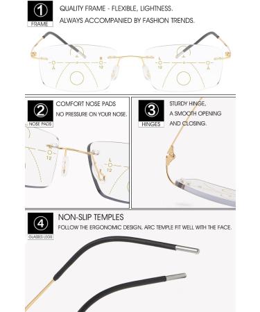 Vevesmundo Photochrome Reading Glasses | Blue Light Filter Metal Titan Multifocal Varifocal Glasses for Men - 1.5x Gold Lens - Buy Online on GoSupps.com
