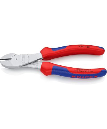 Knipex High Leverage Diagonal Cutter chrome-plated with multi-component grips 180 mm (self-service card/blister) 74 05 180 SB Multi-component Grips Blue/Red 180 mm chrome-plated on self-service card - Buy Online on GoSupps.com