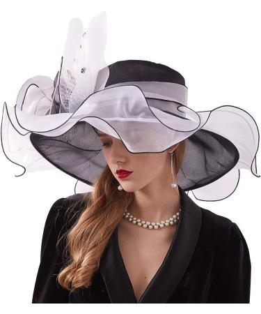 Women's Kentucky Derby Hat - Organza Two-Way Wear with Flower Accent - Black/White (Medium) - Buy Online on GoSupps.com