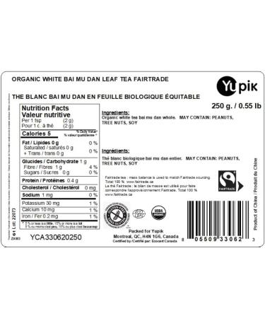 Yupik Organic White Bai Mu Dan Leaf Loose Herbal Tea (Fairtrade) vegan Non-GMO 250g 250 g - Buy Online on GoSupps.com