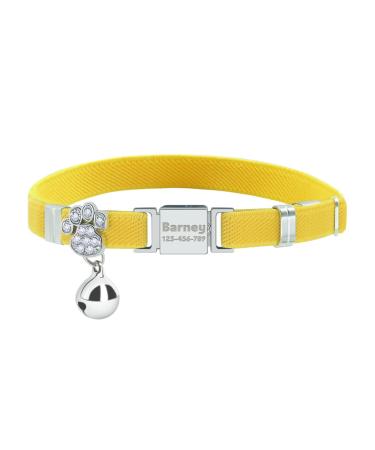 Personalized Elastic Cat Collar with Name and Phone Number Engraved Cat Collar with Bell -Yellow