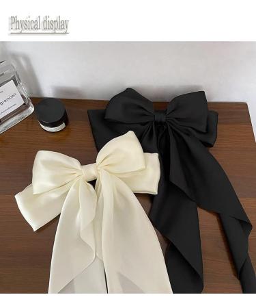 ZEVONDA Pack of 2 Big Bow Hair Clips - Solid Color Large Bowknot Hairpin Hair Clip with Long Silky Satin Tail Hair Barrettes Accessories for Girls Women Black + Milky White Black + Milky White (2PCS) - Buy Online on GoSupps.com
