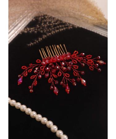 Kercisbeauty Red Crystal Beads Hair Comb for Wedding Brides Bridesmaid Special Occasion Women and Girls Hair Accessories Collection - Buy Online on GoSupps.com