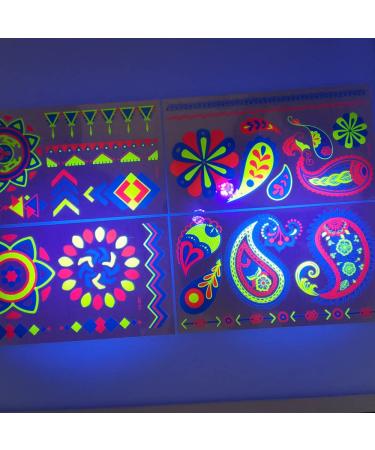 Neon Glow in the Dark UV Temporary Tattoos - 20 Large Sheets for Women & Girls - Buy Online on GoSupps.com