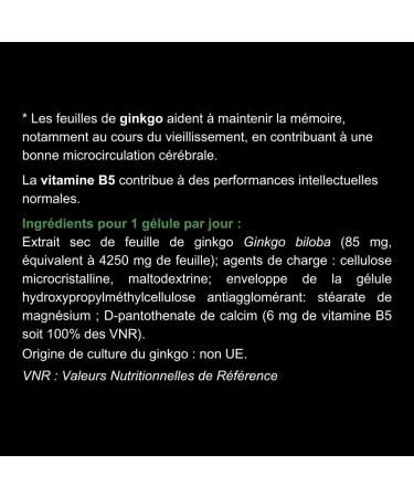 Blanche Bresson - Phyto Ginkgo Biloba - Vitamin B5 - Cerabral Circulation & Memory - Concentration - 4250 mg Ginkgo/Capsule - 30 Capsules - 30 Day Course - Made in France - Buy Online on GoSupps.com