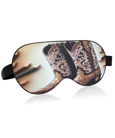 Cowgirl Boots Pastel Sleep Mask Light Blocking Eye Mask for Sleeping with Adjustable Strap Vintage Soft Lightweight Eye Cover Blindfold for Men Women Work Travel Naps