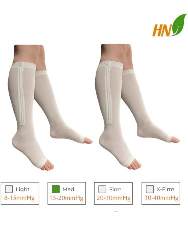 Open Toe 15-20 mmHg Compression Zipper Leg Socks - White & Navy | 2 Pairs | Large-X-Large - Buy Online on GoSupps.com