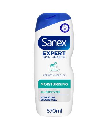 Sanex Expert Skin Health Moisturising Shower gel 570ml | body wash for men & women | gently cleanses | hydrates & softens skin | 12h hydration | advanced prebiotic complex formula | vegan Shower Gel Moisturising