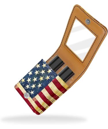 Travel Lipstick Organizer Case - Portable Makeup Bag with Mirror | Vintage American Flag Print - Buy Online on GoSupps.com