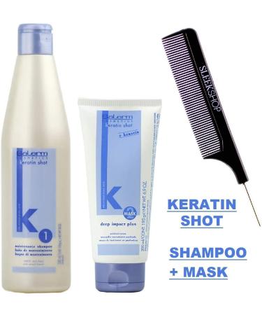 Salerm KERATIN SHOT Maintenance SHAMPOO & Deep Impact Plus Conditioner Mask DUO SET Anti Frizz Smoothing & Natural Keratin (W/Sleek Comb) (500 ml (18 oz) + 200 ml (6.9 oz) DUO KIT) 2 Piece Set - Buy Online on GoSupps.com