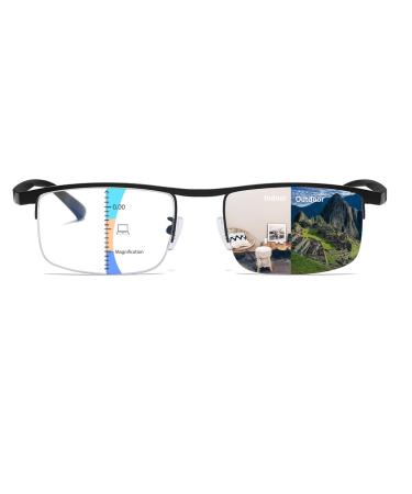Photochromic Progressive Multifocus Reading Glasses Anti-blue Light Transition Multifocal Readers Clear Sunglasses Black-clear 1.5 x