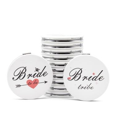 Getinbulk 12 Pcs Bridesmaid Proposal Gifts Compact Mirrors Set  Pocket Mirror Include 1 Bride to be 11 Bride Tribe Pattern for Women Bachelorette Party Gifts(PU Leather  White)