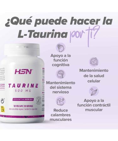 L-Taurine 500mg by HSN | Vegan & Gluten-Free Amino Acid | 120 Capsule Supplement for Enhanced Wellness - Buy Online on GoSupps.com