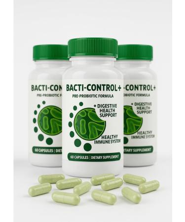 BACTI-Control+ Pre-Probiotic Formula | 3 Bottles Pack | Dietary Supplement Capsules | 60 Capsules Per Bottle | Daily Wellness Routine Support | Clean Label | Convenient Multi-Bottle Supply - Buy Online on GoSupps.com