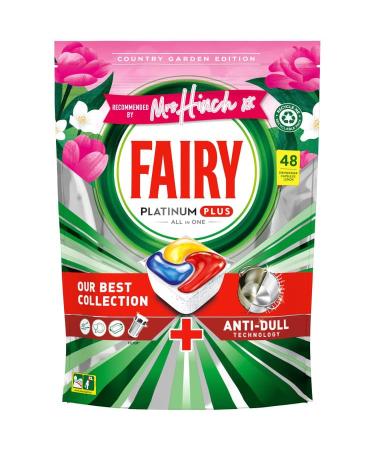 Fairry All-in-One Platinum Plus 48pk - Mrs Hinch Country Garden - Fairry Platinum Plus Dishwasher Capsules With Three L88iquid Chambers Dissolve Fast Even In Lower Temperatures.
