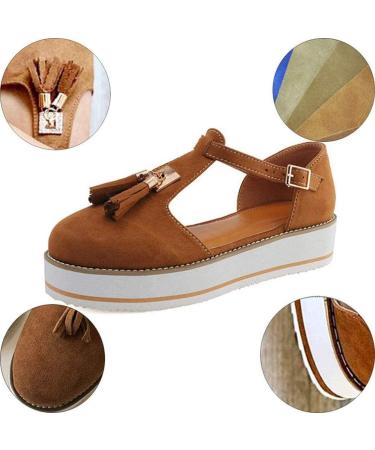 Shop Creev Women's Platform Sandals - Dark Gray Leather with Tassels Closed Toe Ankle Straps | Vintage Beach Style - Buy Online on GoSupps.com