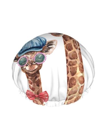 Moslion African Animal Giraffes Shower Caps Cartoon Cute Funny Sunglasses Hat Art Safari Wildlife Women Reusable Double Layer Hair Cover Soft Shower Hat for All Hair Length Shower Hair Cap a454
