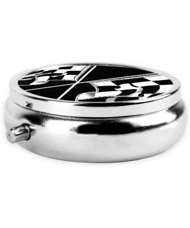 Black & White Checkered Flag Mini Round Pill Box | 3 Compartment Pill Organizer | Travel-Friendly Medicine Case for Home & Office - Buy Online on GoSupps.com