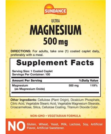 500mg Magnesium Caplets - Vegetarian Non-GMO & Gluten-Free Supplement by Sundance - Buy Online on GoSupps.com