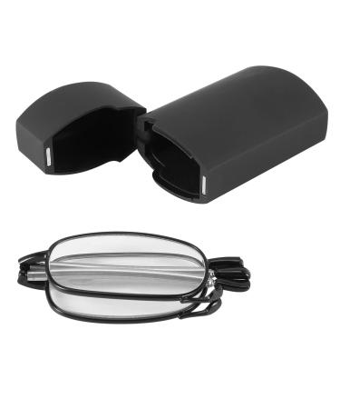 Umwhcw portable 1 pair of compact foldable reading glasses with mini flip top carrying bag for fashion for men and women rotation glasses + 2.0 black