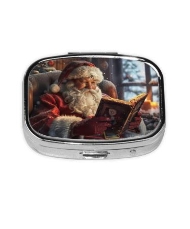 Merry Christmas Print Metal Iron Plating Square Mini Pill Box Portable Pill Box for Home Traveling Purse