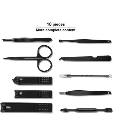 Professional 10pcs Manicure Set - Stainless Steel Nail Clippers & Pedicure Tools for Travel (Black/White) - Buy Online on GoSupps.com