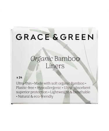 Grace & Green - Bamboo Panty Liners - Ultra Thin - 100% Organic Biodegradable Bamboo - Individually Wrapped - Free from Plastic - 24x Liners Bamboo Liners 24 Count (Pack of 1)
