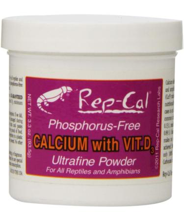 Rep-Cal Phosphorus Free Calcium with Vitamin D3 - Ultrafine Powder 3.3 oz - Pack of 2