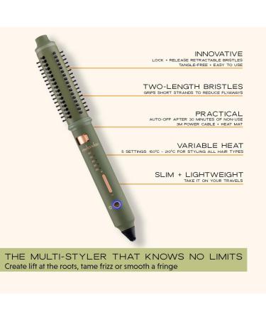 MDLondon WAVE Heated Barrel Brush (Olive Green) - 5 Heat Levels, Retractable Bristles - Hot Brush for Short or Long Hair - Genuine Hair Styling Appliance - Buy Online on GoSupps.com