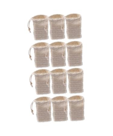 Baluue 12 Pcs Soap Bag Soap Foam Net Bar Soap Saver Bubble Foam Net Soap Net Cotton Linen Beige