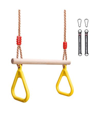 YOHOOLYO Children Trapeze Swing Bar with Rings Wooden Playset with Plastic Rings Gym Rings for Kids (Yellow)
