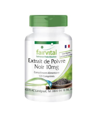 Fairvital | Black pepper extract 10 mg - 120 tablets - 95% piperine - For 4 months - 100% vegan - Tested quality - Made in Germany